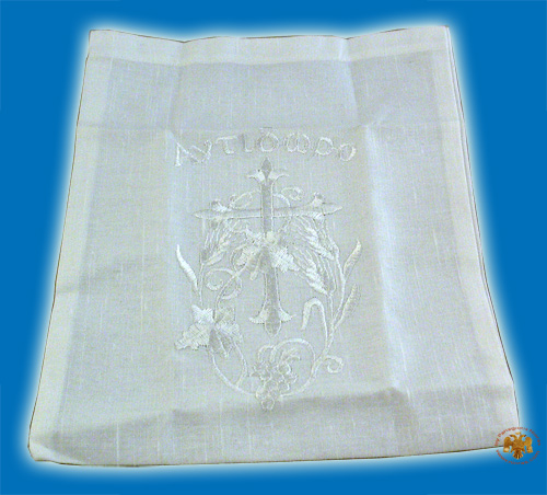 Orthodox Antidoron Caring Cotton Pouch Case Silver Vine Cross